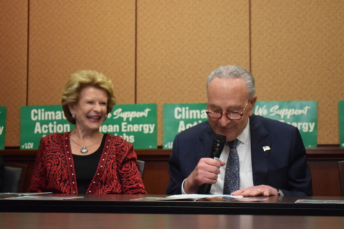 Senators Debbie Stabenow (D-MI) and Chuck Schumer (D-NY) speak at LCV's Conservation Voter Movement Roundtable.