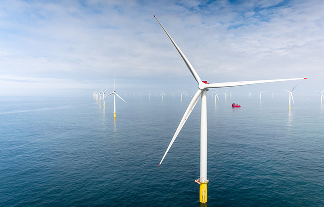 Wind turbines at the offshore wind project by Empire Wind 1.