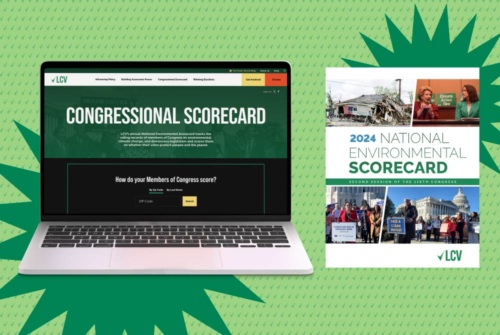 Graphic of the 2024 National Environmental Scorecard website on a laptop and the PDF version of the Scorecard